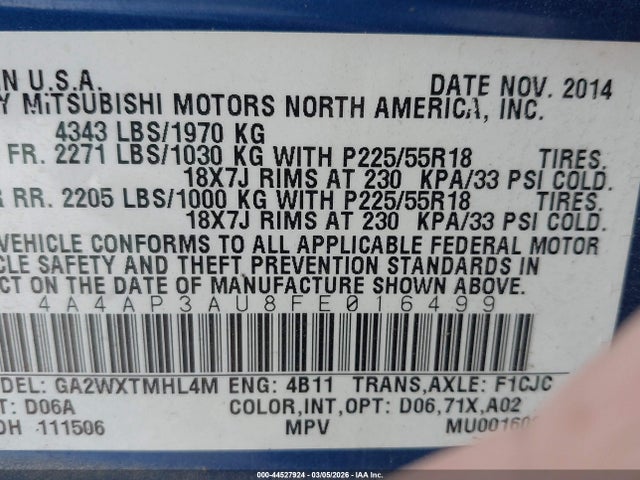 2015 MITSUBISHI OUTLANDER SPORT 4A4AP3AU8FE016499 Photo 8