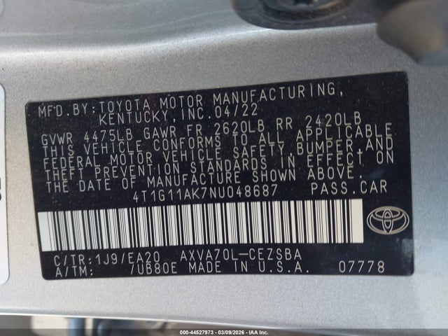 4T1G11AK7NU048687 Toyota CAMRY SE
