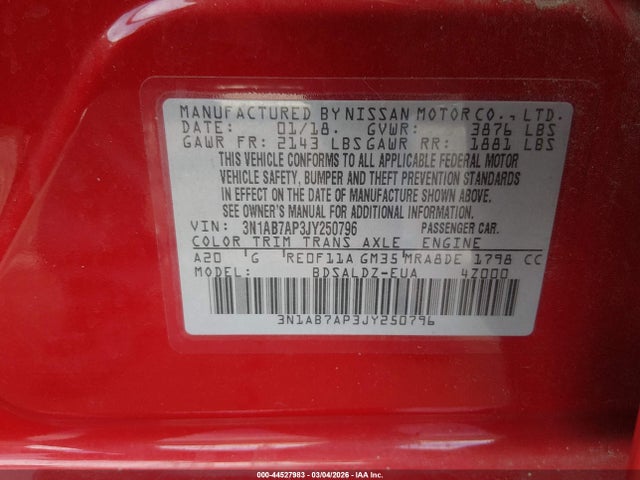 3N1AB7AP3JY250796 Nissan SENTRA SV