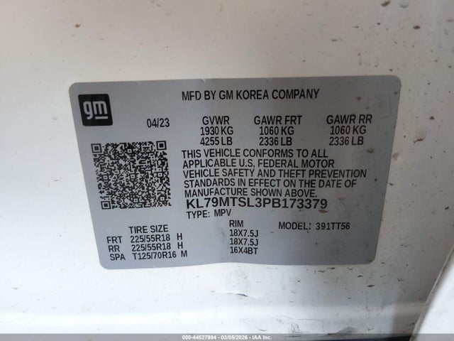 Продажа на аукционе авто 2023 Chevrolet Trailblazer Fwd Rs, vin: KL79MTSL3PB173379, номер лота: 44527994