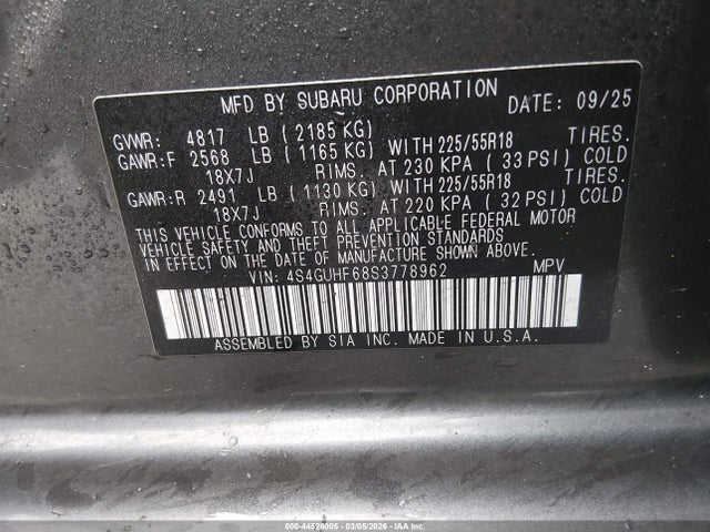44528005 :رقم المزاد ، 4S4GUHF68S3778962 vin ، 2025 Subaru Crosstrek Sport مزاد بيع