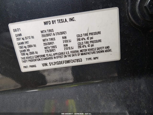 2021 TESLA MODEL Y 5YJYGDEF0MF247853 Photo 8