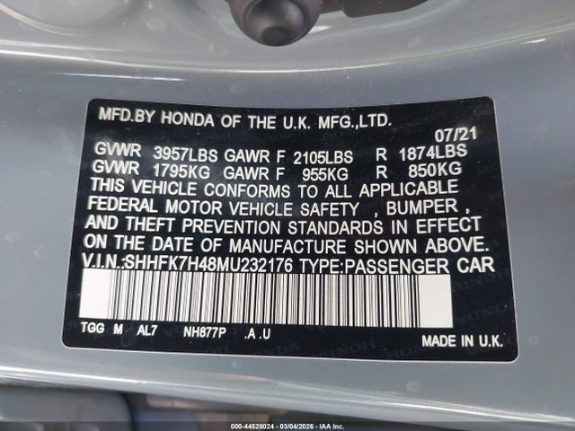 Honda Civic Sport 2021 SHHFK7H48MU232176 Image 9