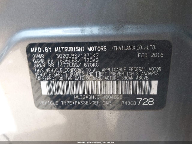 Mitsubishi MIRAGE ES 2017 ML32A3HJ0HH004098 Image 9