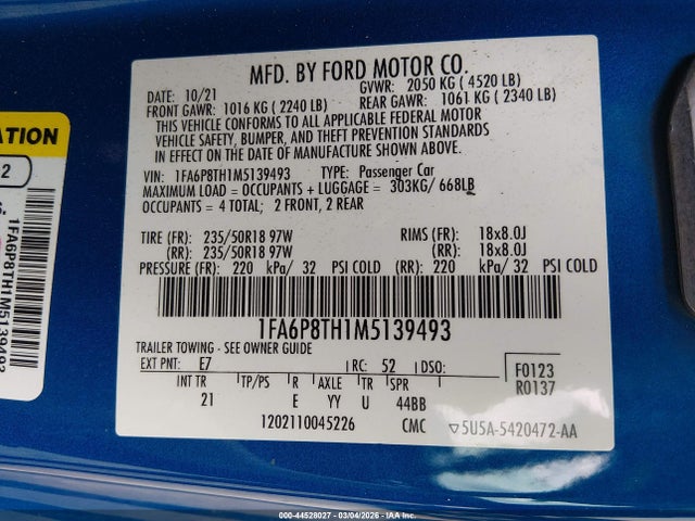 2021 FORD MUSTANG 1FA6P8TH1M5139493 Photo 8
