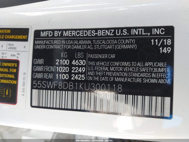 55SWF8DB1KU300118 Mercedes-Benz C 300