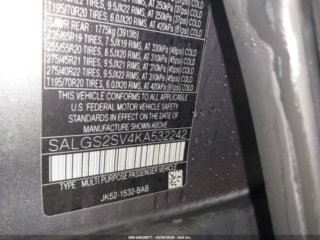 2019 LAND ROVER RANGE ROVER SALGS2SV4KA532242 Photo 8