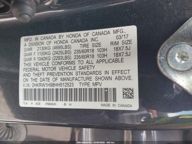 2HKRW1H98HH512523 Honda Cr-v Touring
