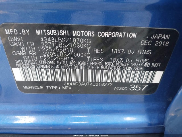 Продаж на аукціоні авто 2019 Mitsubishi Outlander Sport 2.0 Sp, vin: JA4AR3AU7KU018272, номер лоту: 44528113