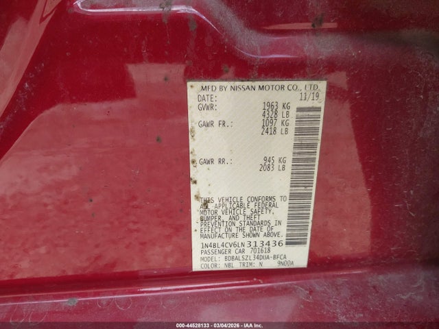 1N4BL4CV6LN313436 Nissan Altima Sr Fwd