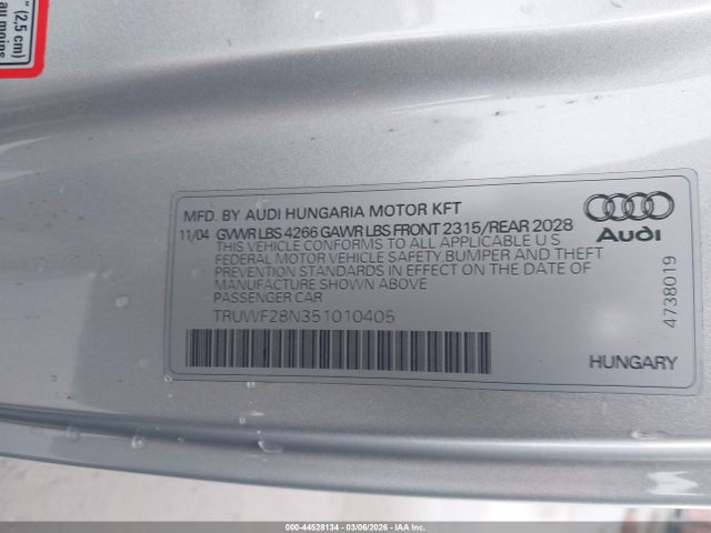 Продажа на аукционе авто 2005 Audi Tt 3.2l, vin: TRUWF28N351010405, номер лота: 44528134