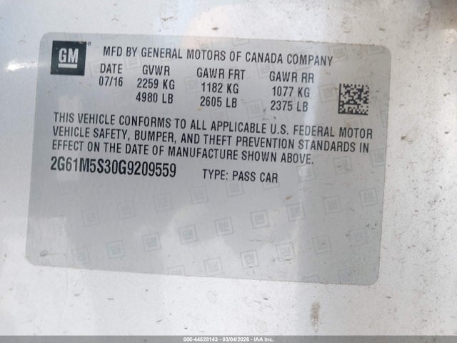 Продаж на аукціоні авто 2016 Cadillac Xts Luxury Collection, vin: 2G61M5S30G9209559, номер лоту: 44528143