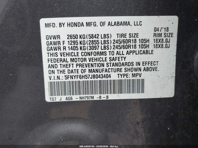 Honda Pilot Ex-l 2018 5FNYF6H57JB043404 Image 9