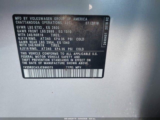 2018 VOLKSWAGEN ATLAS 1V2DR2CAXJC586373 Photo 8