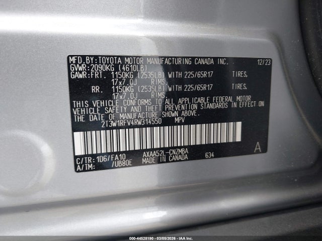 Aukcja sprzedaży 2024 Toyota Rav4 Xle, vin: 2T3W1RFV4RW314550, numer aukcji: 44528190