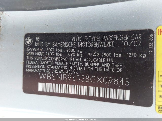 2008 BMW M5 WBSNB93558CX09845 Photo 8