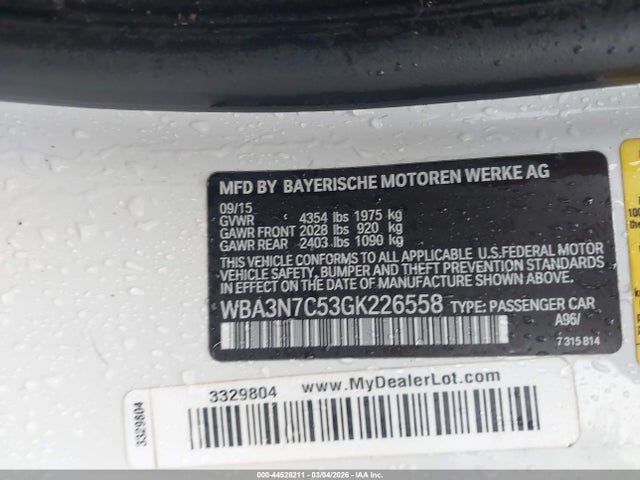 44528211 :رقم المزاد ، WBA3N7C53GK226558 vin ، 2016 Bmw 428i مزاد بيع