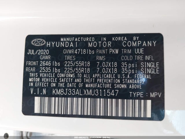 KM8J33ALXMU311547 Hyundai Tucson Limited