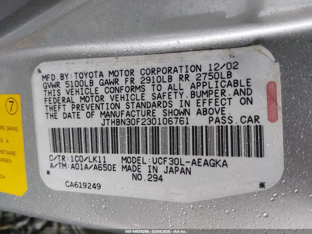 2003 LEXUS LS 430 JTHBN30F230106761 Photo 8