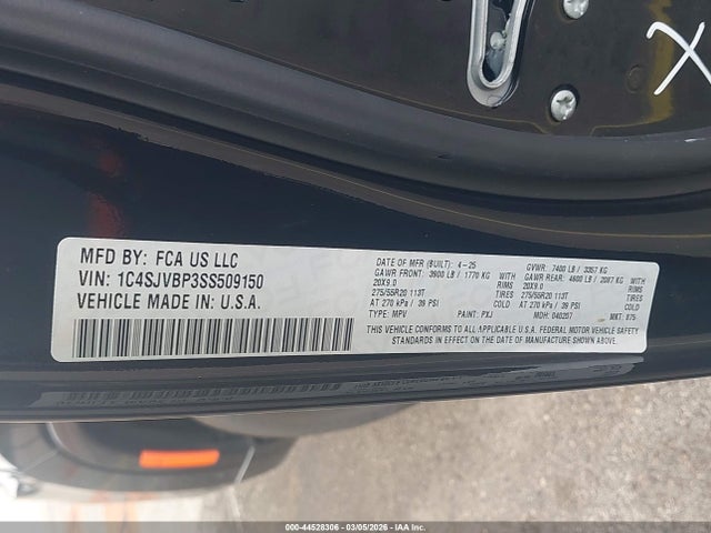 2025 Jeep Wagoneer Carbide 4x4 მანქანა იყიდება აუქციონზე, vin: 1C4SJVBP3SS509150, აუქციონის ნომერი: 44528306