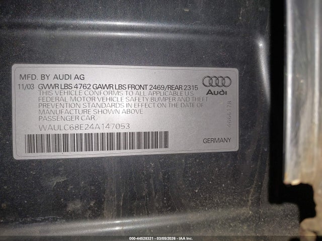 2004 AUDI A4 WAULC68E24A147053 Photo 8