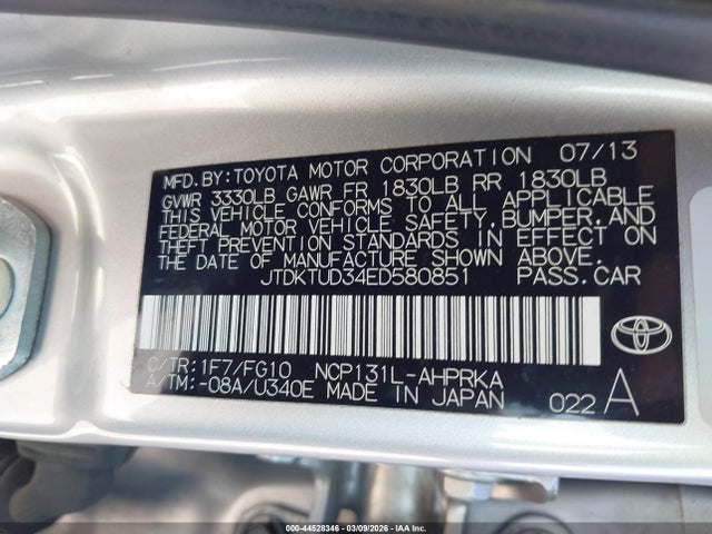 JTDKTUD34ED580851 Toyota Yaris Le (tmc/cbu Plant)