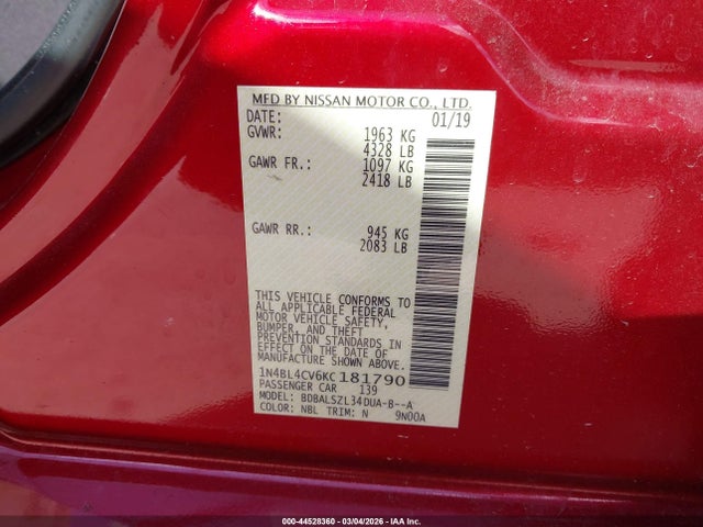 Nissan Altima 2.5 Sr 2019 1N4BL4CV6KC181790 Image 9