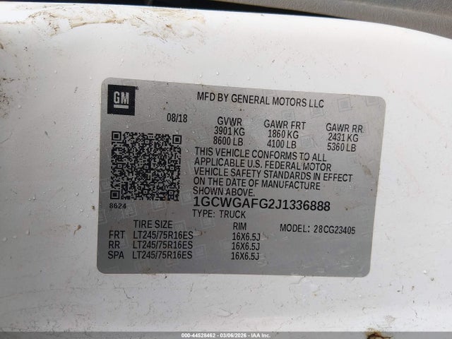 Aukcja sprzedaży 2018 Chevrolet Express 2500 Work Van, vin: 1GCWGAFG2J1336888, numer aukcji: 44528462