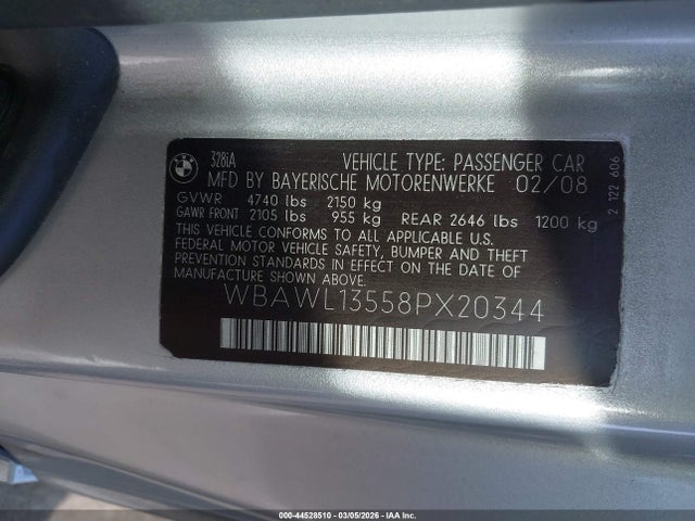Продаж на аукціоні авто 2008 Bmw 328i, vin: WBAWL13558PX20344, номер лоту: 44528510