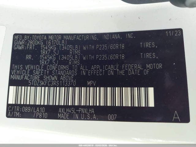 Toyota Sienna Limited 2024 5TDZSKFC3RS113370 Image 9
