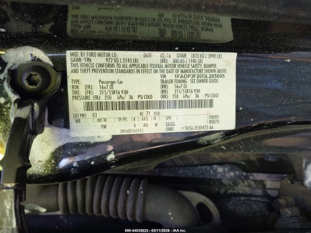 Ford FOCUS SE 2016 1FADP3F26GL285695 Image 9