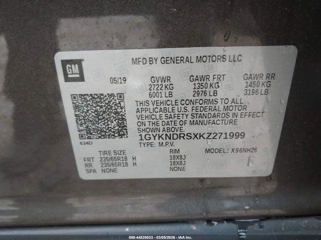 Продажа на аукционе авто 2019 Cadillac Xt5 Luxury, vin: 1GYKNDRSXKZ271999, номер лота: 44528533
