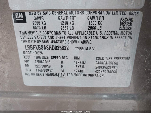 Продаж на аукціоні авто 2017 Buick Envision Essence, vin: LRBFXBSA8HD025822, номер лоту: 44528541
