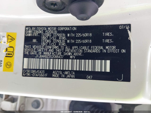 44528547 :رقم المزاد ، JTJBARBZ2G2088437 vin ، 2016 Lexus Nx 200t مزاد بيع