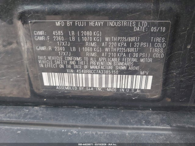 2010 SUBARU OUTBACK 4S4BRBCC7A3385150 Photo 8