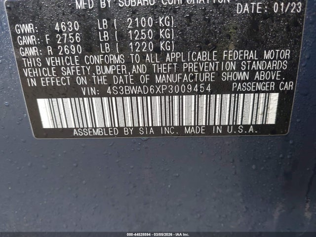 Продаж на аукціоні авто 2023 Subaru Legacy Premium, vin: 4S3BWAD6XP3009454, номер лоту: 44528594