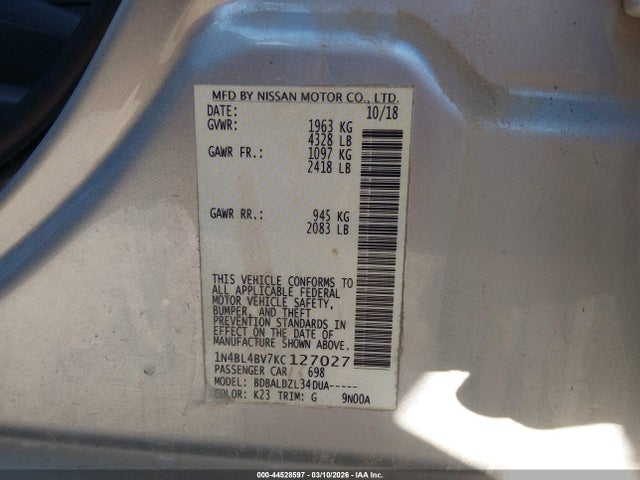 1N4BL4BV7KC127027 Nissan Altima 2.5 S