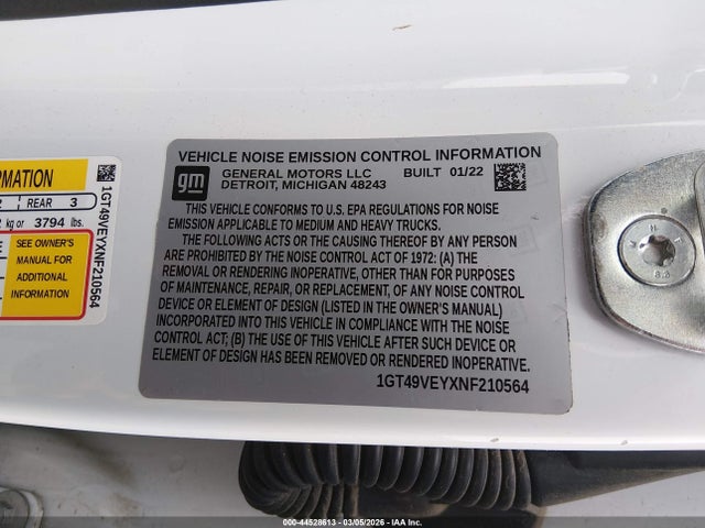 44528613 :رقم المزاد ، 1GT49VEYXNF210564 vin ، 2022 Gmc Sierra 3500hd 4wd  Standard Bed At4 مزاد بيع