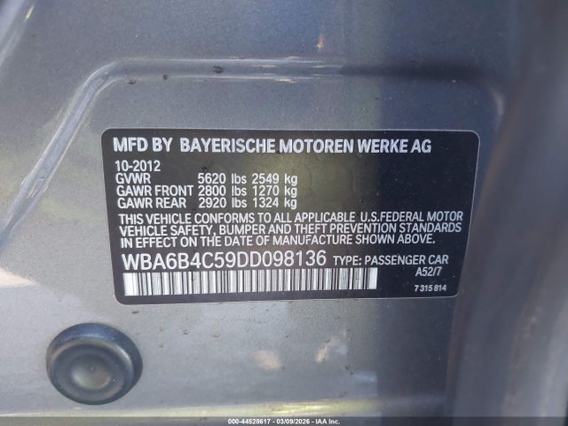 2013 BMW 650I GRAN COUPE WBA6B4C59DD098136 Photo 8