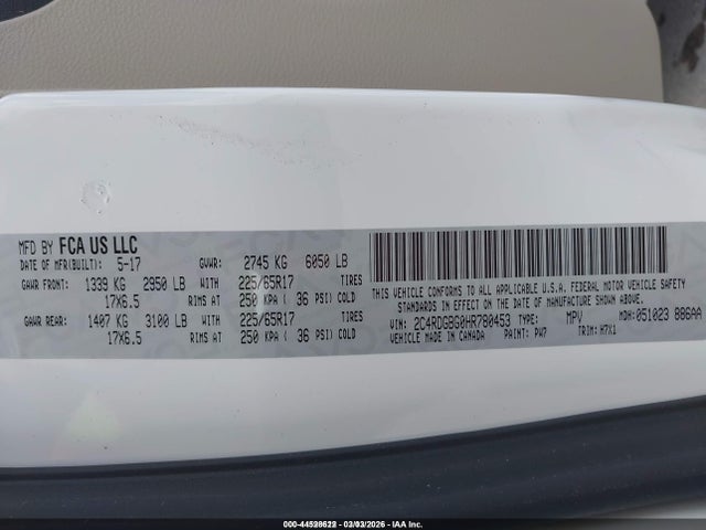 2C4RDGBG0HR780453 Dodge Grand Caravan Se