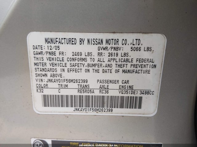 Продаж на аукціоні авто 2006 Infiniti M35x, vin: JNKAY01F56M262399, номер лоту: 44528626