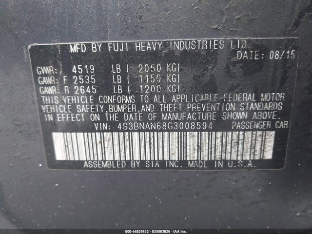 Продаж на аукціоні авто 2016 Subaru Legacy 2.5i Limited, vin: 4S3BNAN68G3008594, номер лоту: 44528632