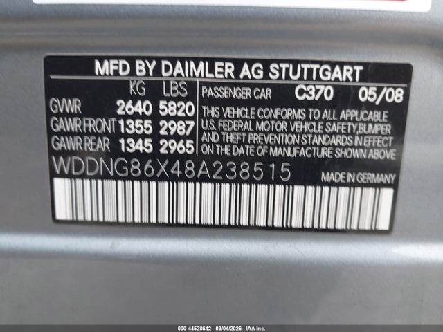 Aukcja sprzedaży 2008 Mercedes-benz S 550 4matic, vin: WDDNG86X48A238515, numer aukcji: 44528642