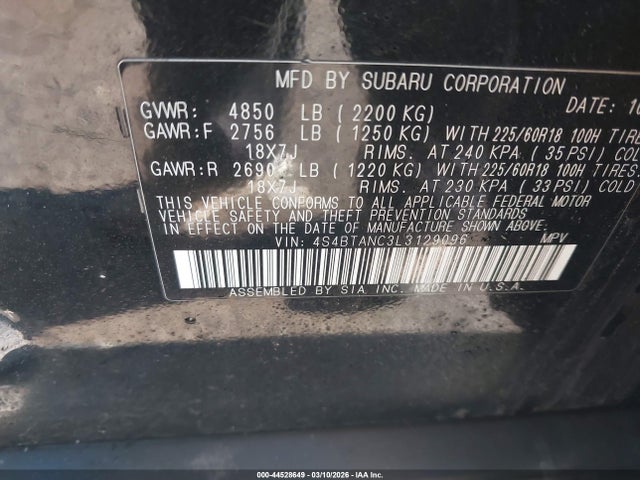 Subaru Outback Limited 2020 4S4BTANC3L3129096 Image 9