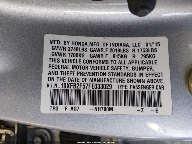 Aukcja sprzedaży 2015 Honda Civic Lx, vin: 19XFB2F57FE033029, numer aukcji: 44528658