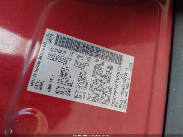 Nissan Rogue Sl 2015 5N1AT2MV1FC769915 Image 9