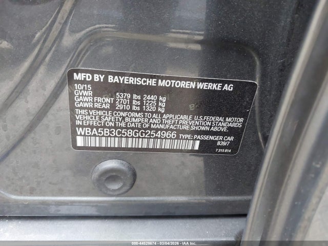 2016 Bmw 535i Xdrive მანქანა იყიდება აუქციონზე, vin: WBA5B3C58GG254966, აუქციონის ნომერი: 44528674