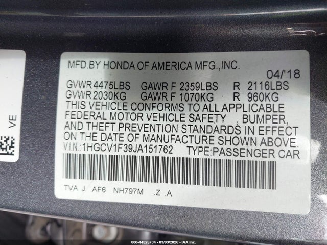 1HGCV1F39JA151762 Honda Accord Sport