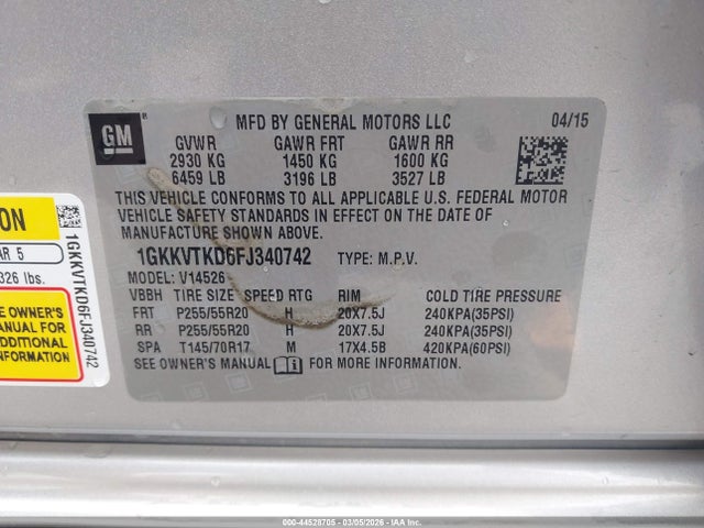 Продажа на аукционе авто 2015 Gmc Acadia Denali, vin: 1GKKVTKD6FJ340742, номер лота: 44528705