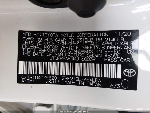 Toyota COROLLA LE 2021 JTDEPMAE9MJ160039 Image 9